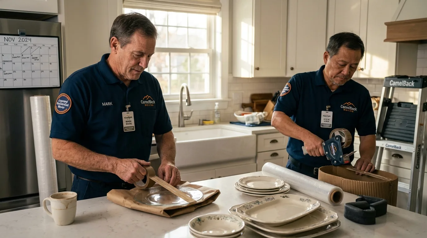 Professional crew packing kitchen dishware in Pineville, WV